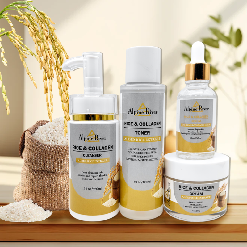 Private Label Korea Skin Care Products Organic Vitamin C Rice Facial Skin Moisturizing and Brightening Skin Care Set (New)