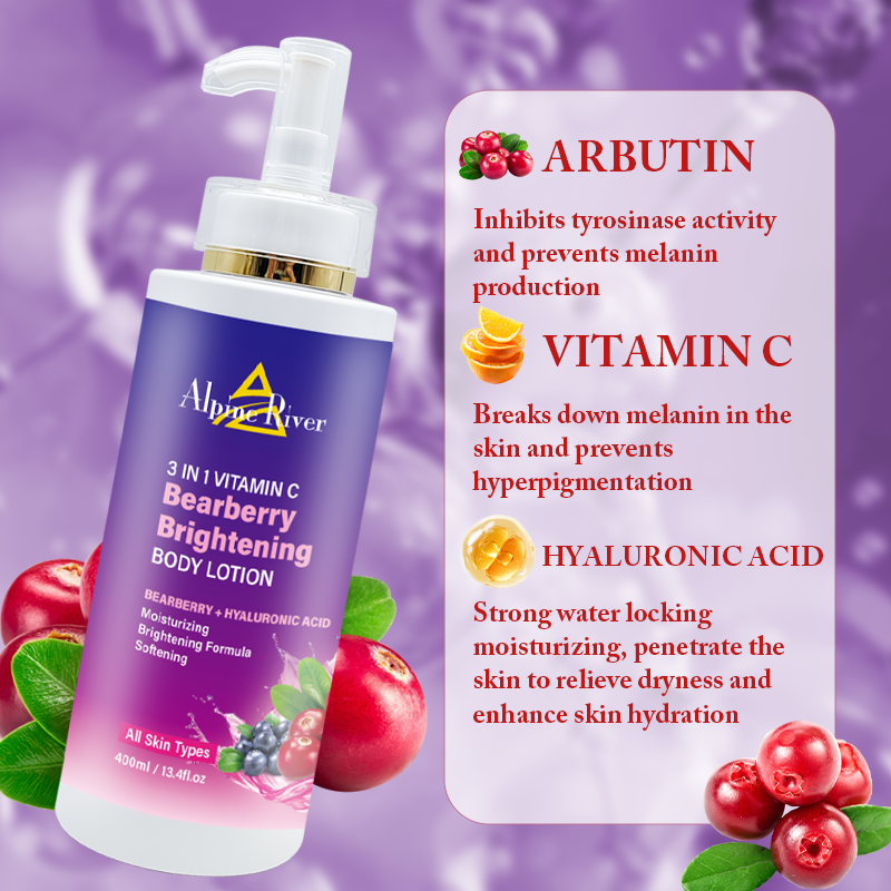 Private Label Natural Organic Body Care Vitamin C Skin Whitening 24-Hour Moisturizing Arbutin Perfume Body Lotion for Women