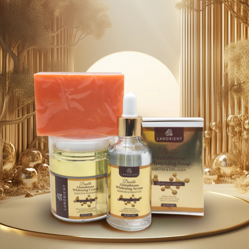 Private Label LANORIENT Korean Skin Care Products Organic Vitamin C Skin Whitening Moisturizing Double Glutathione Skin Care Set