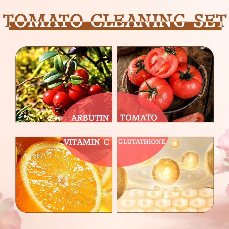 Private Label Korean Organic Skin Care Cosmetics Vitamin C Skin Whitening Moisturizing Removing Dark Spots Tomato Skin Care Set