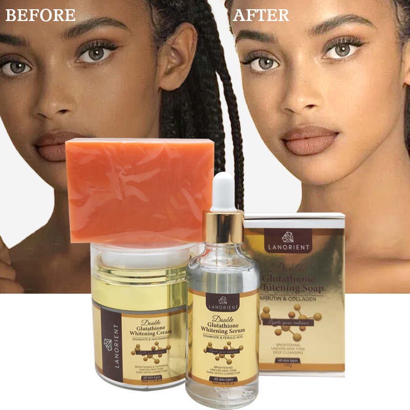 Private Label LANORIENT Korean Skin Care Products Organic Vitamin C Skin Whitening Moisturizing Double Glutathione Skin Care Set