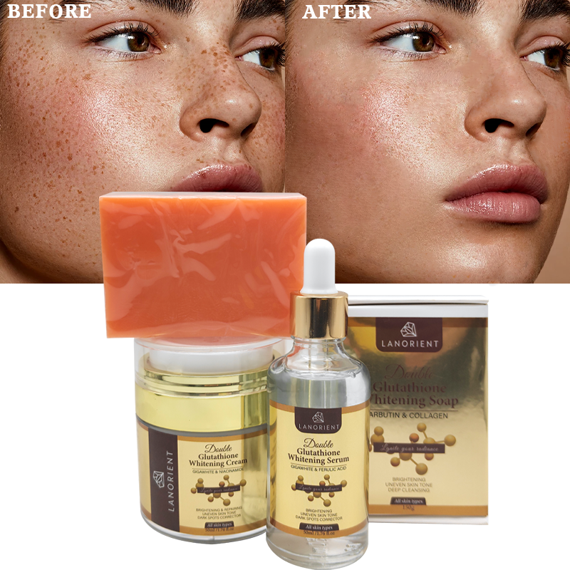 Private Label LANORIENT Korean Skin Care Products Organic Vitamin C Skin Whitening Moisturizing Double Glutathione Skin Care Set