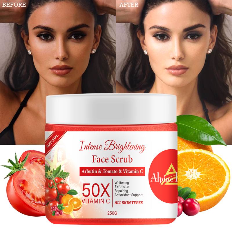 Private Label Body Bath Products Organic Vitamin C Skin Whitening Exfoliating Tomato Scrub Arbutin Dark Spot Removal Scrub