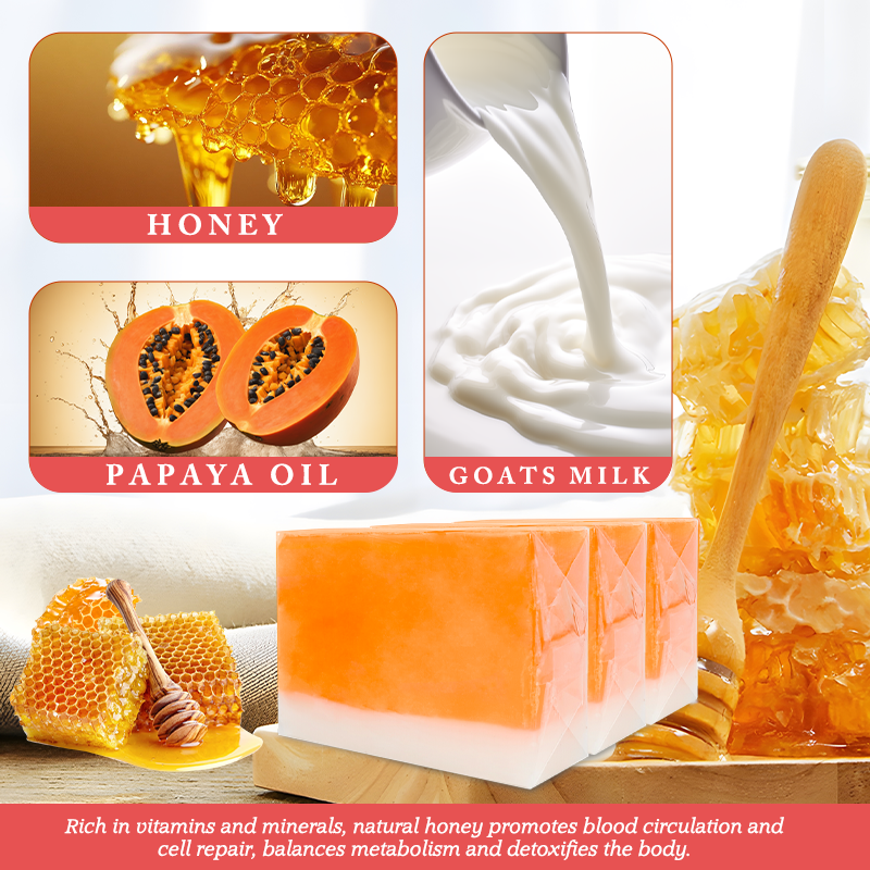 Low MOQ Custom Organic Handmade Bath Soap Vitamin E Skin Whitening Deep Cleansing and Exfoliating Papaya Honey Soap for Women