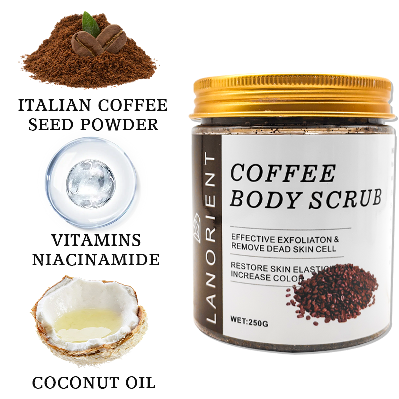 Private Label LANORIENT Vitamin C Skin Exfoliating Whitening Coffee Deep Cleansing Face Body Scrub for All Skin Types