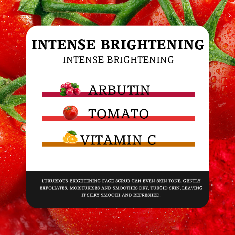 Private Label Body Bath Products Organic Vitamin C Skin Whitening Exfoliating Tomato Scrub Arbutin Dark Spot Removal Scrub