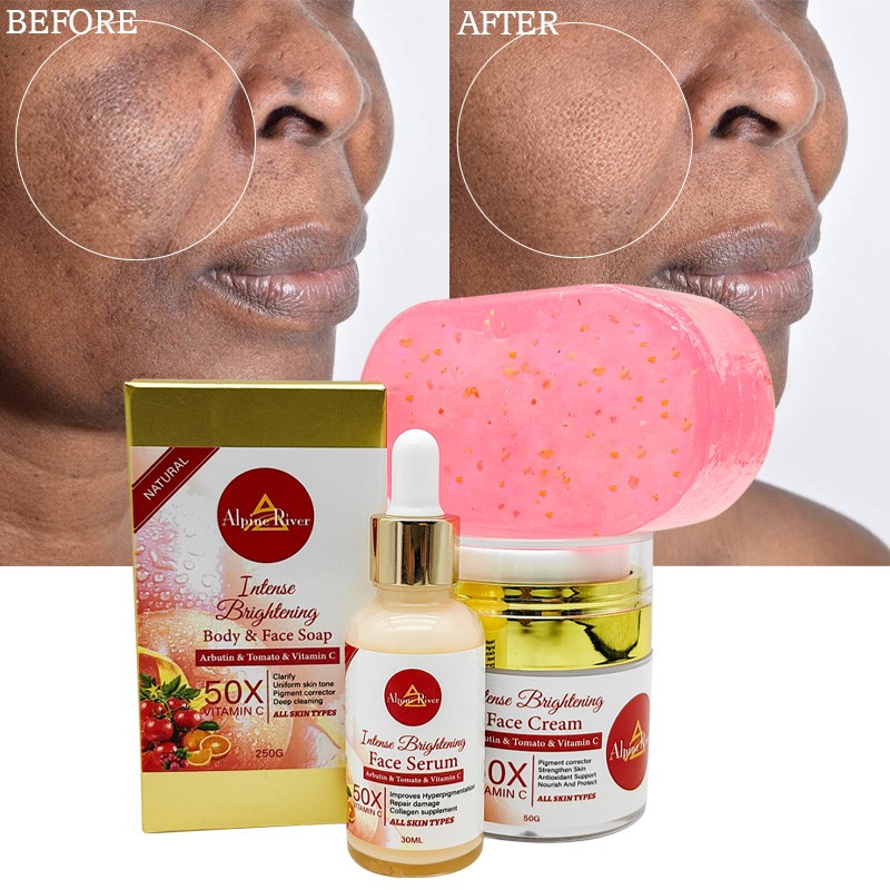 Private Label Korean Beauty Products Vitamin C Skin Whitening Exfoliating Arbutin Tomato Face Skin Care Set for Dark Skin