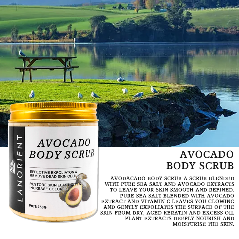 OEM Custom Logo Organic Vitamin C Skin Exfoliating Moisturizing Body Scrub Sea Salt Avocado Scrub Foe for All Skin Types