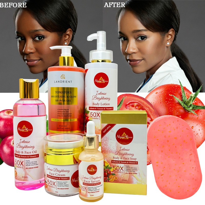 Private Label Korean Organic Skin Care Cosmetics Vitamin C Skin Whitening Moisturizing Removing Dark Spots Tomato Skin Care Set
