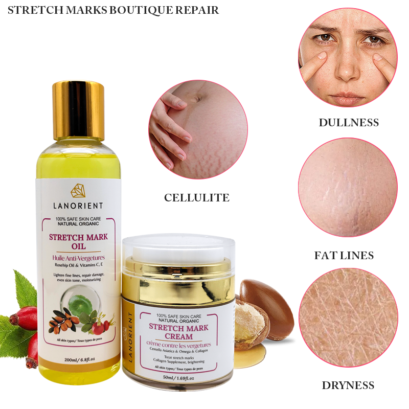 Private Label 100% Natural Organic Body Massage Oil Stretch Mark Removal Skin Repair Stretch Mark Cream for Women