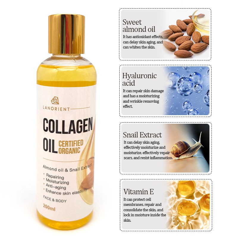 Low MOQ Custom Organic Collagen Skin Nourishing Skin Tone Lightening Face and Body Care Sweet Almond Oil for Skin Glow