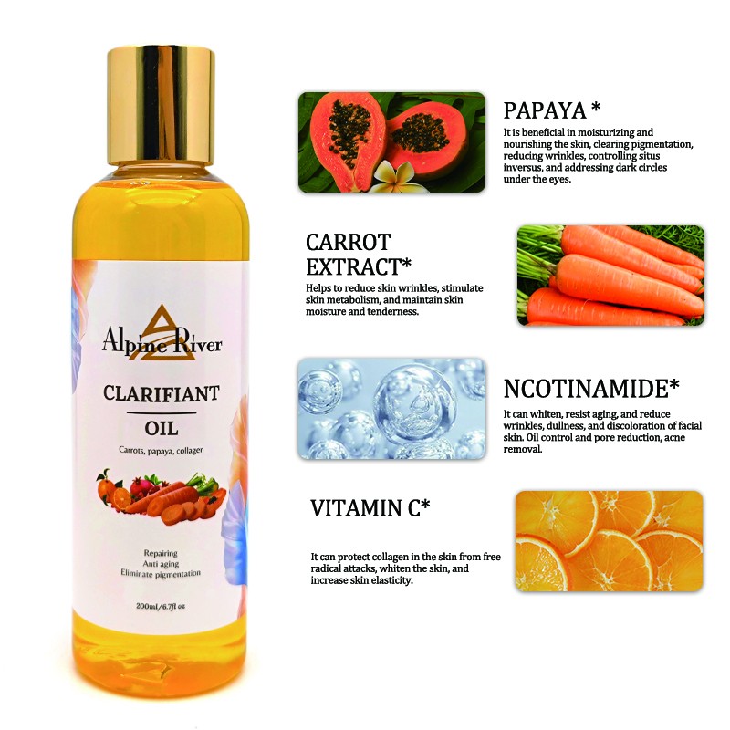 OEM Custom Organic Vitamin C Skin Care Natural Carrot Dark Spot Removal Body Care Oil Turmeric Lightening Even Skin Tone Oil