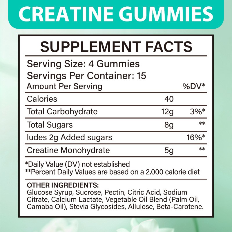 OEM Custom Organic Vegan Relieves Stress Increase Muscle Mass Creatine Monohydrate Gummies 5000mg Improves Training Results