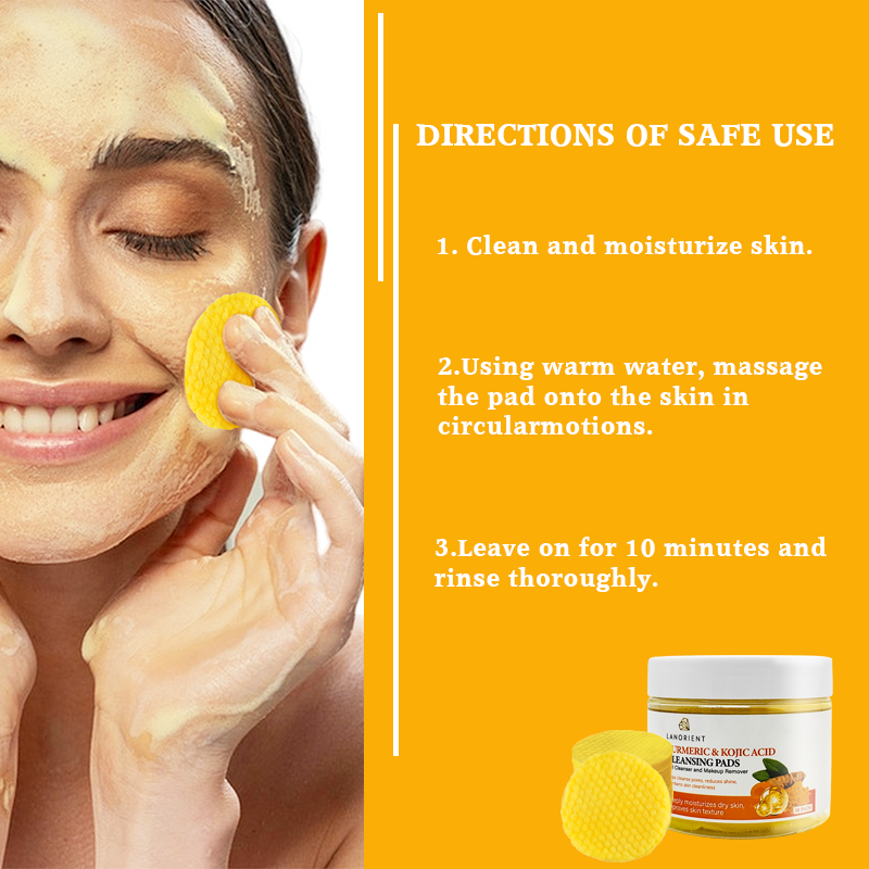 Tiktok Hot Sell Face and Body Skin Glow Whitening Kojic Acid Turmeric Cleaning Pads Can Be Used to Remove Makeup