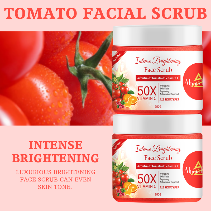 Private Label Body Bath Products Organic Vitamin C Skin Whitening Exfoliating Tomato Scrub Arbutin Dark Spot Removal Scrub