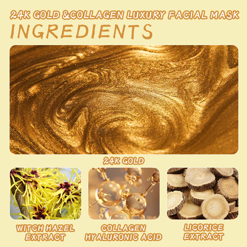 Wholesale Korean Beauty Skin Care Mask Skin Whitening, Moisturizing and Brightening 24k Gold Collagen Face Mask for Women