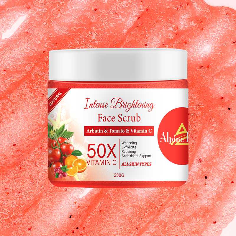 Private Label Body Bath Products Organic Vitamin C Skin Whitening Exfoliating Tomato Scrub Arbutin Dark Spot Removal Scrub