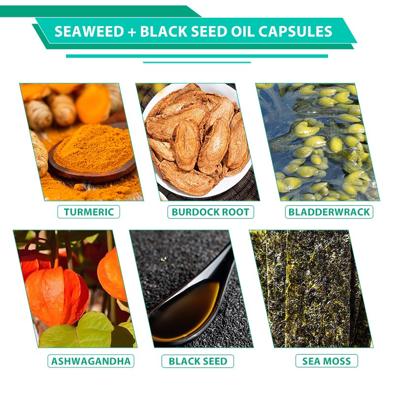 Private Label Available Organic Ron & 92 Minerals Supports Thyroid Health Immunity & Detox Vegan1000mg Sea Moss Capsules