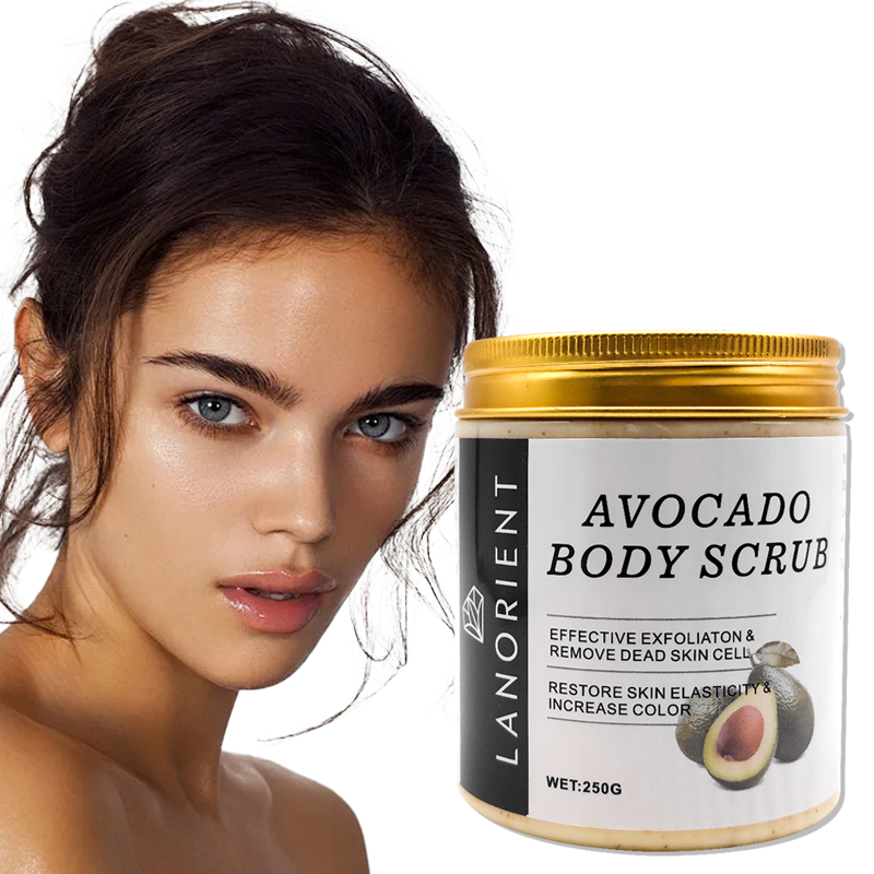 OEM Custom Logo Organic Vitamin C Skin Exfoliating Moisturizing Body Scrub Sea Salt Avocado Scrub Foe for All Skin Types