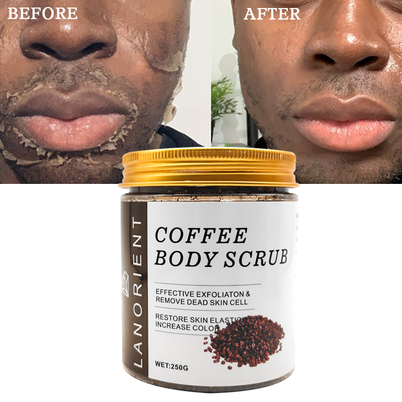 Private Label LANORIENT Vitamin C Skin Exfoliating Whitening Coffee Deep Cleansing Face Body Scrub for All Skin Types