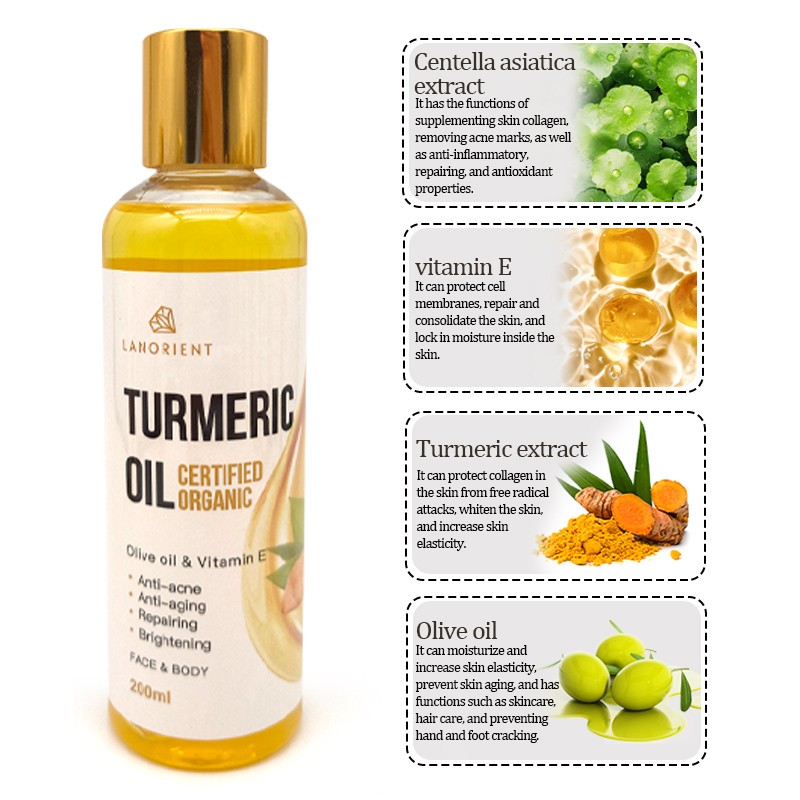 Private Label LANORIENT 100% Organic Vitamin E Skin Removing Dark Spots Lightening Turmeric Skin Care Oil for Face and Body