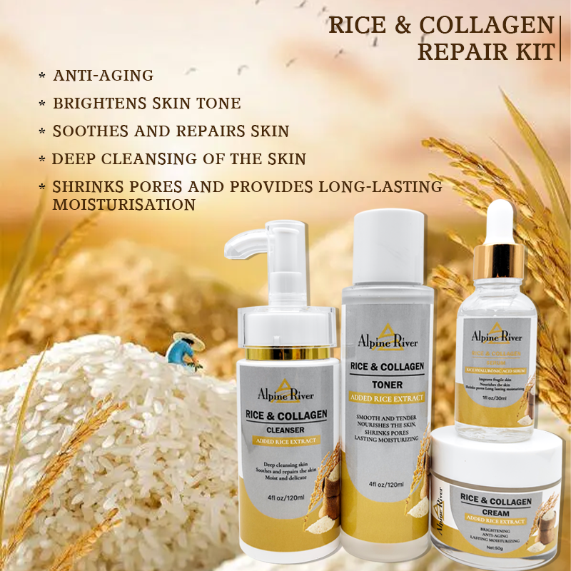 Private Label Korea Skin Care Products Organic Vitamin C Rice Facial Skin Moisturizing and Brightening Skin Care Set (New)