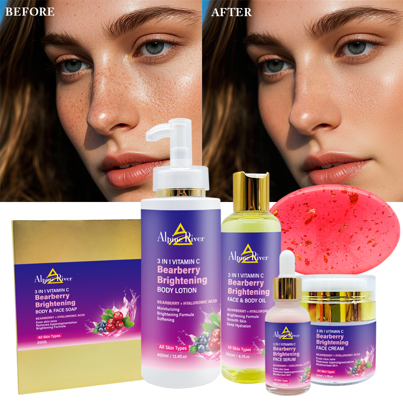 Private Label Organic Vitamin C Skin Whitening Brightening and Dark Spot Removal Arbutin Skin Care Set for Black Women
