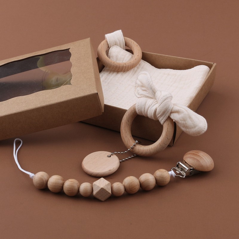 Baby Teething Set Factory - Wood Pacifier Clip Chain
