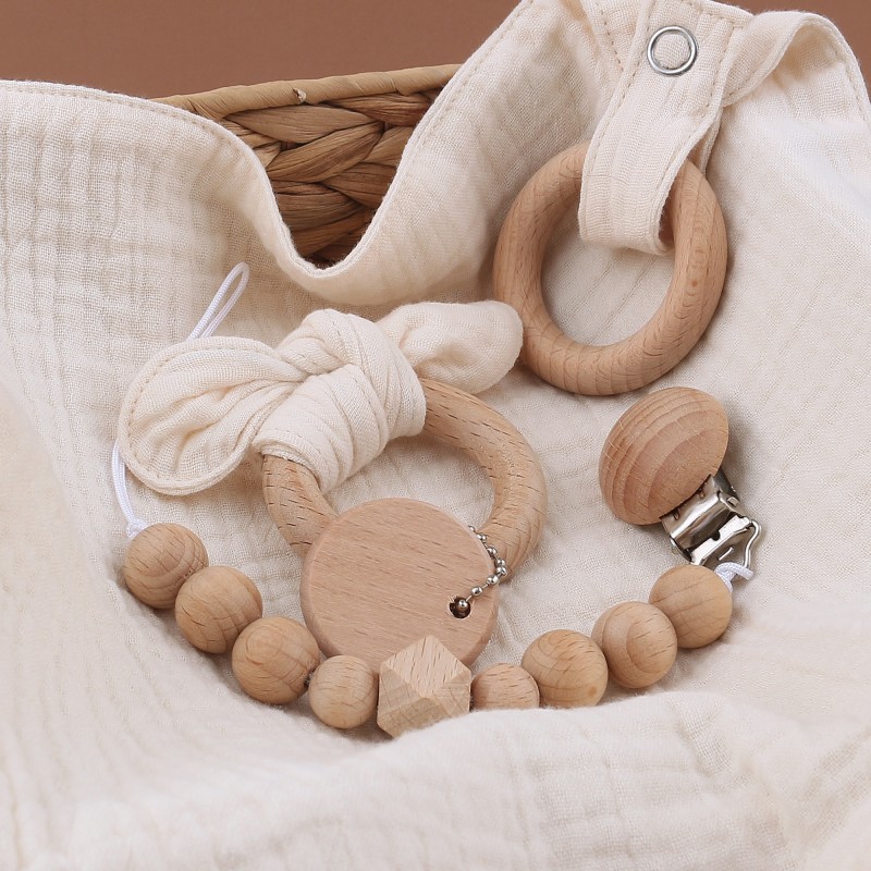 Baby Teething Set Factory - Wood Pacifier Clip Chain