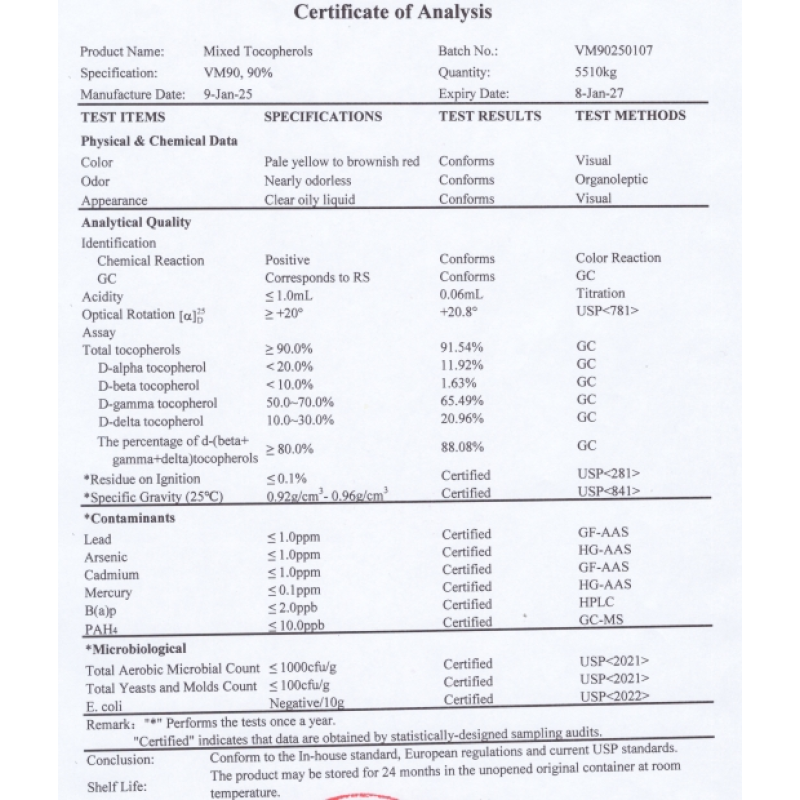 Natural Food Grade Supplement Oil Vitamin E Mixed Tocopherols 90% Vitamin E Oil