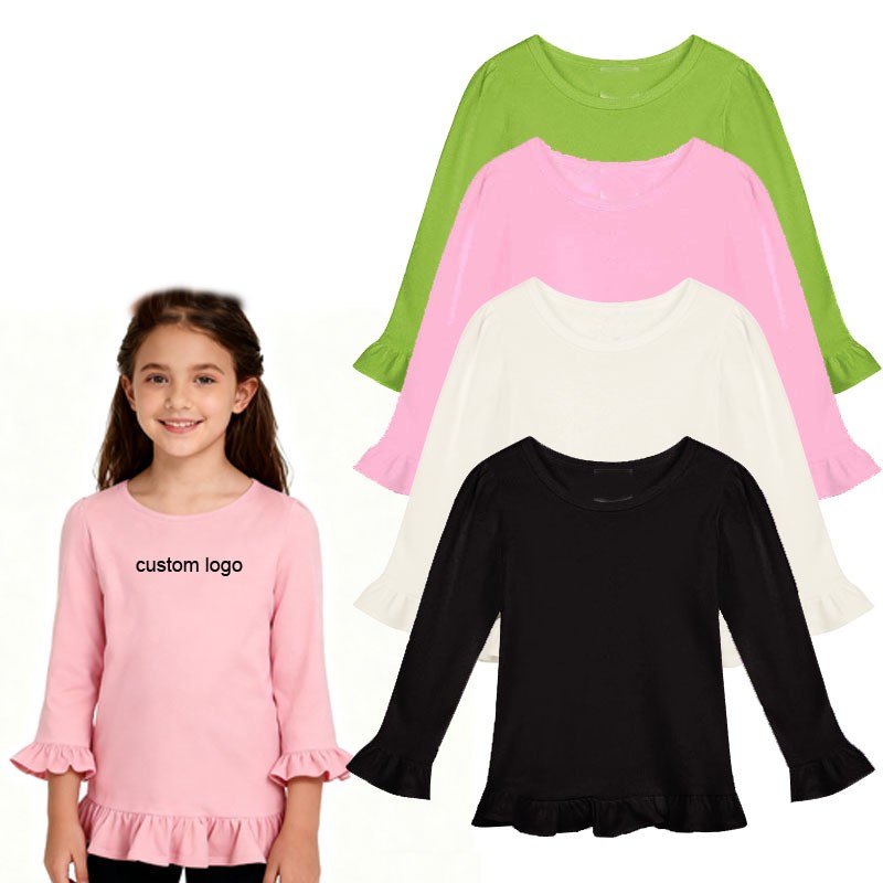 Children Shirts Factory - Ruffle-hem Long-sleeve