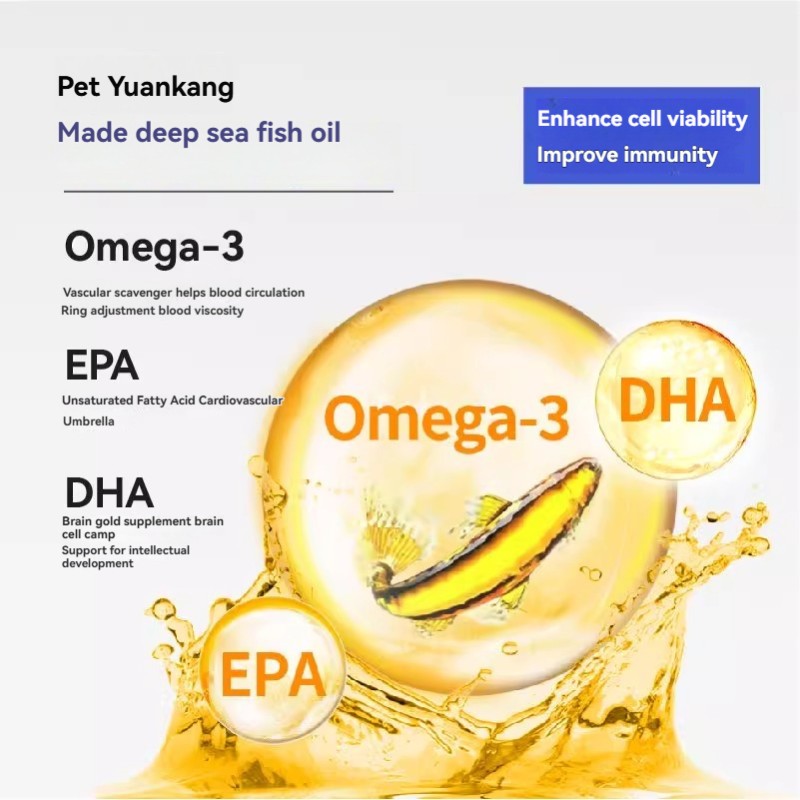 Highly Absorbable Pet Fish Oil Supplement for Dogs and Cats Promotes Beautiful Fur Skin Care and Reduces Hair Loss