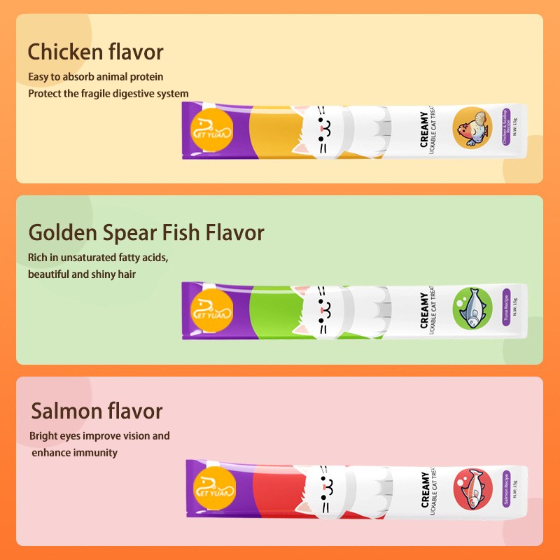 Pet Yuan Factory Supplier Cat Treats 15g Pet Snack Wet Food Package Cat Treats Snack Bag in Whole Pack for Cats