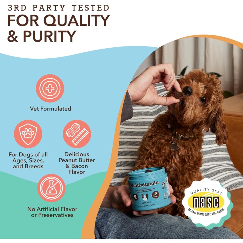 Custom Easy Absorbable Pet Multifunctional Multivitamin Soft Chewable Tablets for Dogs Pet Healthy Daily Nutritional Supplement