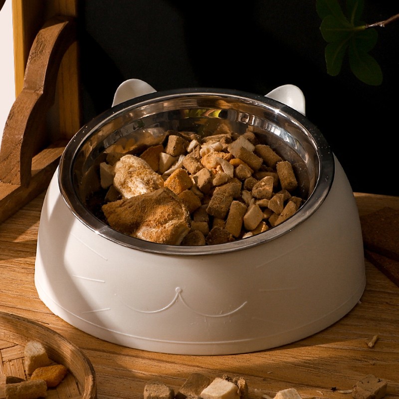 Stainless Steel Tilt Pet Bowl Small Rounded  Cat Feed Neck Protector Elevated Water and Food Bowl for Dogs Animals