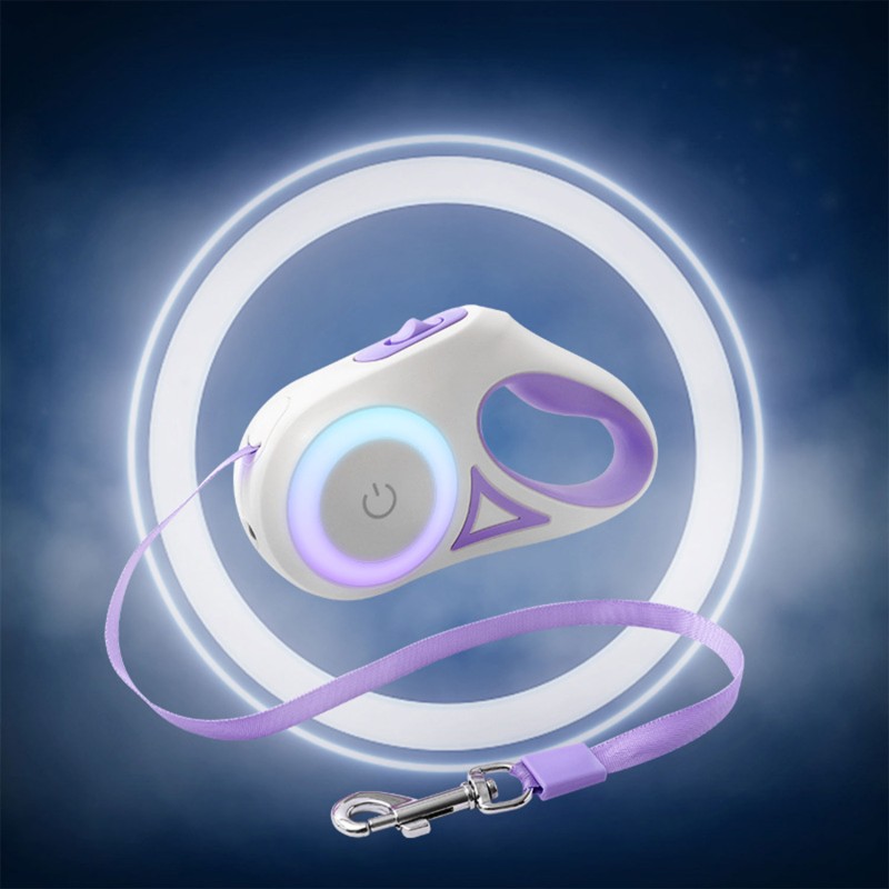 High Quality Luxury Automatic Retractable Nylon Dog Leash LED Light High-Visibility Rope Custom Logo Solid Pattern Portable Belt