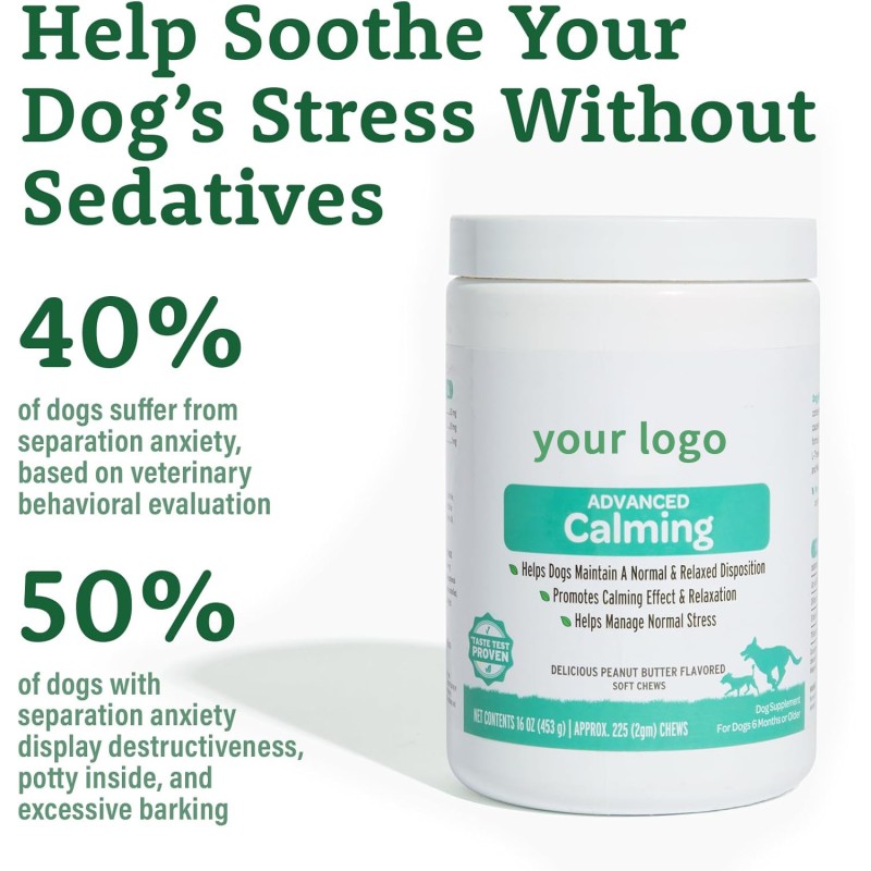 Natural Ingredient Pet Health Calming Soft Chew Tablets Help Dogs Relieve Separation Anxiety Cope with Environmental Changes