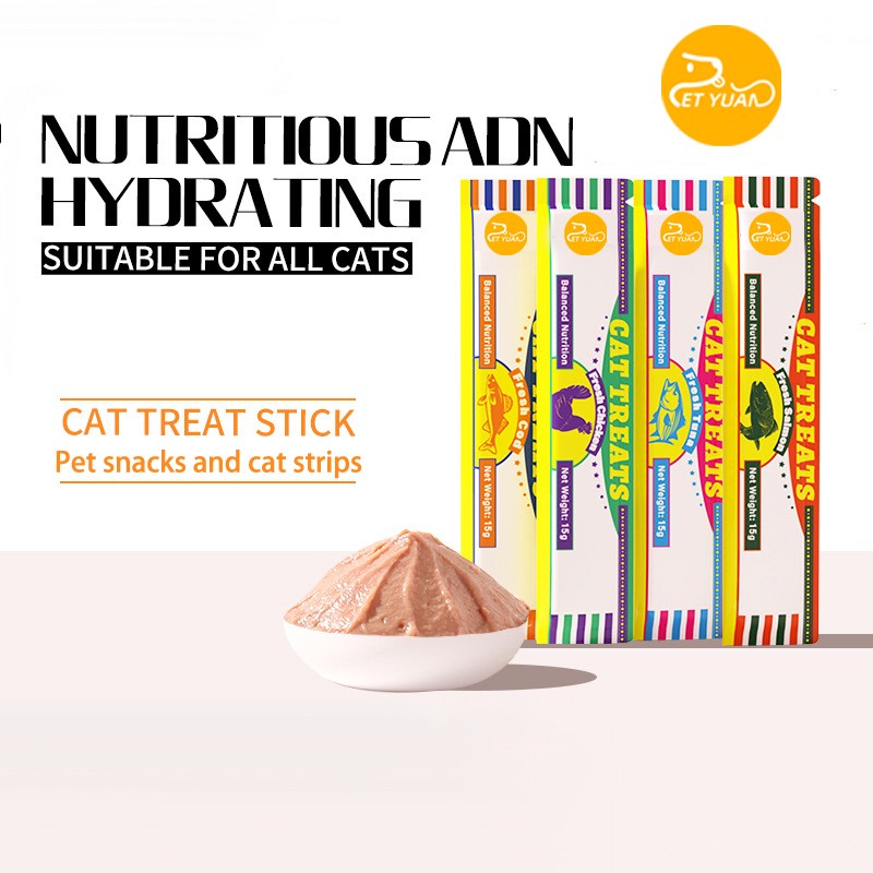 Pet Yuan 2025 Wholesale 15g Cat Snacks Nutrient Cat Strips Adult Fresh Fluid Wet Grain Calcium Supplement Tuna Chicken