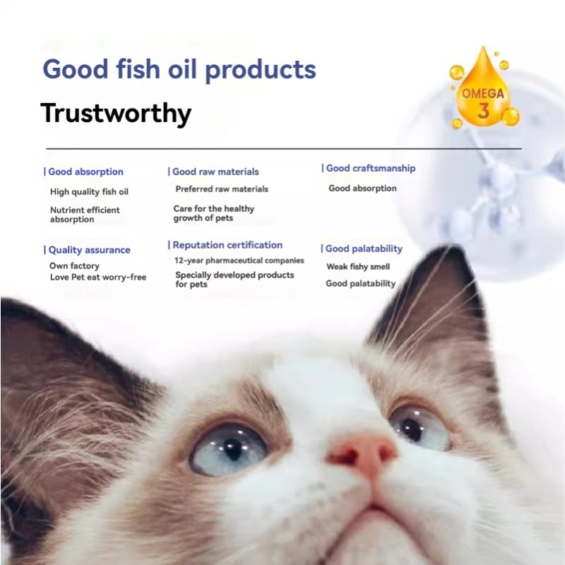Highly Absorbable Pet Fish Oil Supplement for Dogs and Cats Promotes Beautiful Fur Skin Care and Reduces Hair Loss
