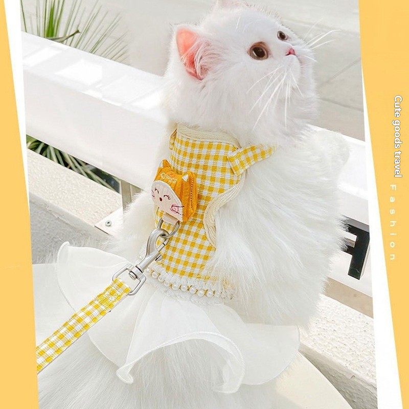 Wholesale Cute Pet Leash with Chest and Back Straps Elegant and Fashionable Pet Dress for Cats and Dogs Lace and Bow Pet Leash