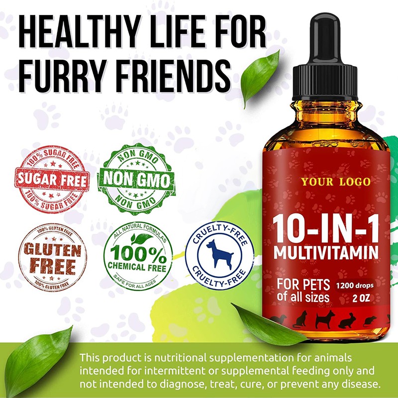 Natural Liquid Pet Multivitamin Supplement Private Brand 15 in 1 Multivitamin Drops Cat Vitamin Supplement