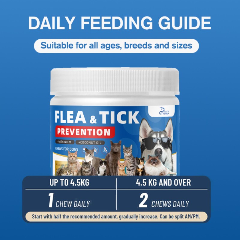 Wholesale Natural Ingredient Pet Flea & Tick Chews Bacon Flavor for Good Palatability Long Term protection for Pet Skin & Health