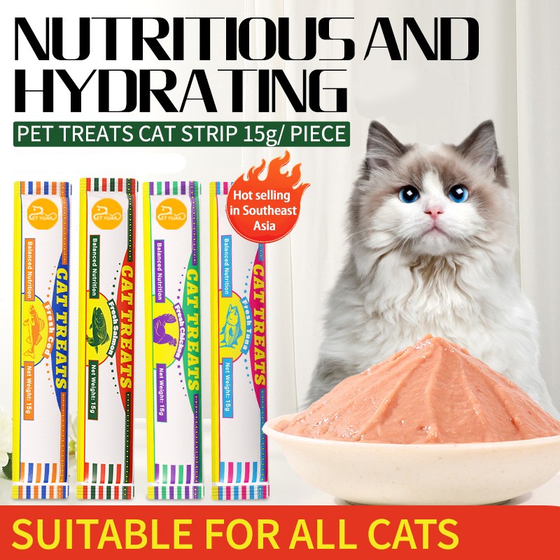Pet Yuan 2025 Wholesale 15g Cat Snacks Nutrient Cat Strips Adult Fresh Fluid Wet Grain Calcium Supplement Tuna Chicken