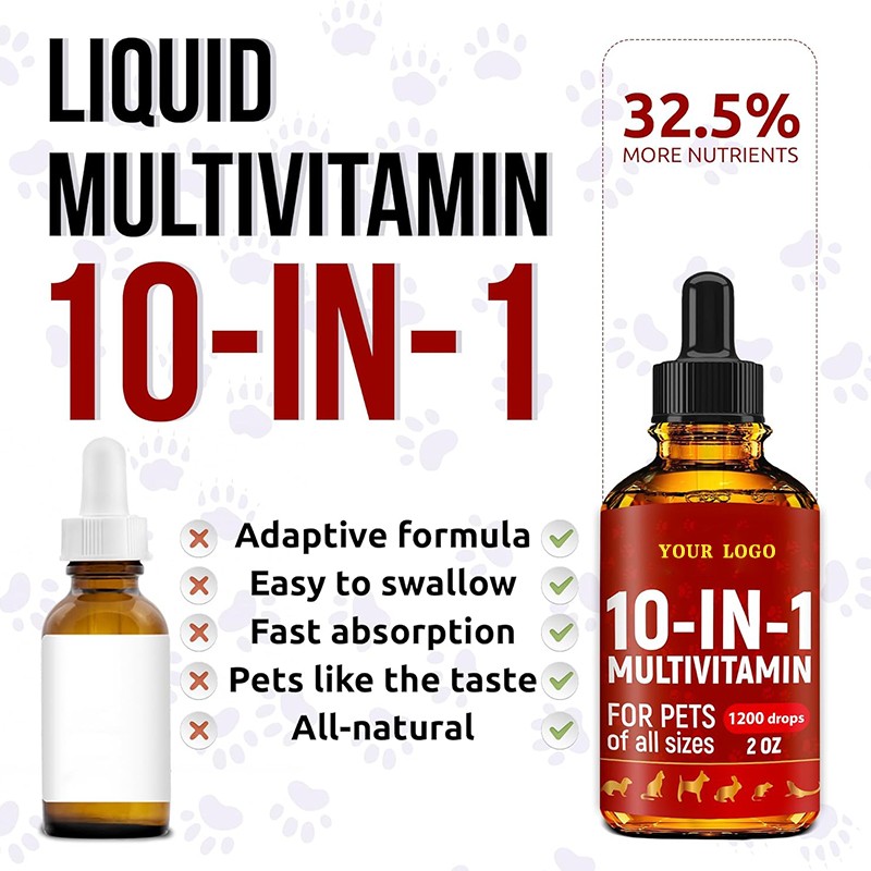 Natural Liquid Pet Multivitamin Supplement Private Brand 15 in 1 Multivitamin Drops Cat Vitamin Supplement