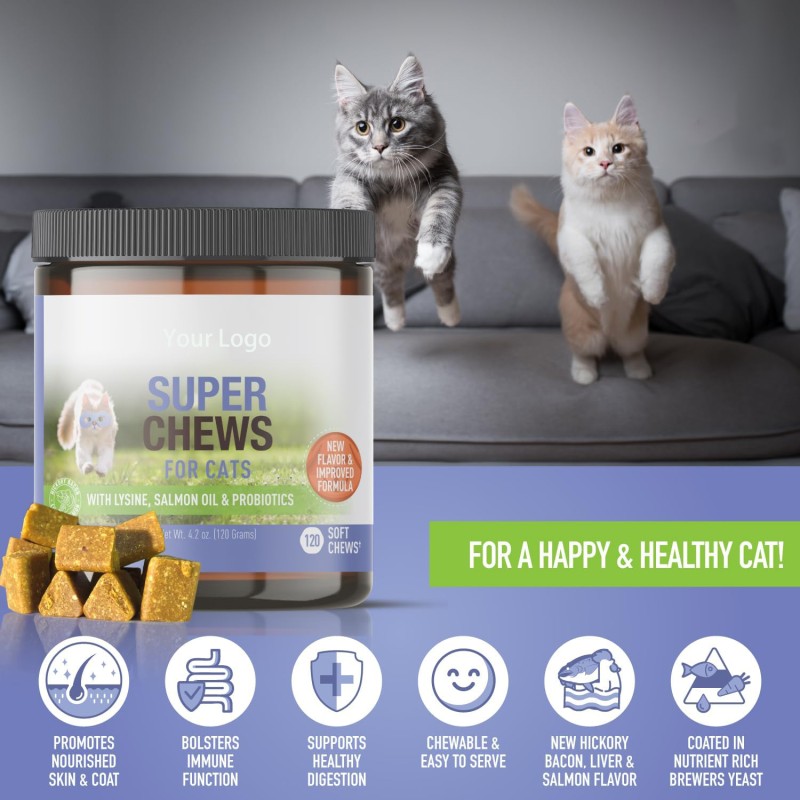 OEM Pet Multi-Vitamin Nutritional Supplement Chewable for Cats Enhances Immune System and Improves Digestion for All Ages Cats