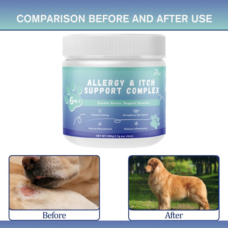Practical Easy to Use 6 in 1 Allergy Itch Support Complex Pet Supplement Chewable for Dogs Cats Daily