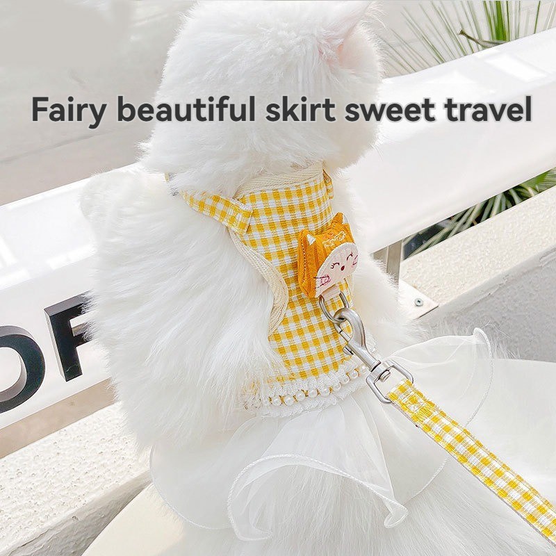 Wholesale Cute Pet Leash with Chest and Back Straps Elegant and Fashionable Pet Dress for Cats and Dogs Lace and Bow Pet Leash