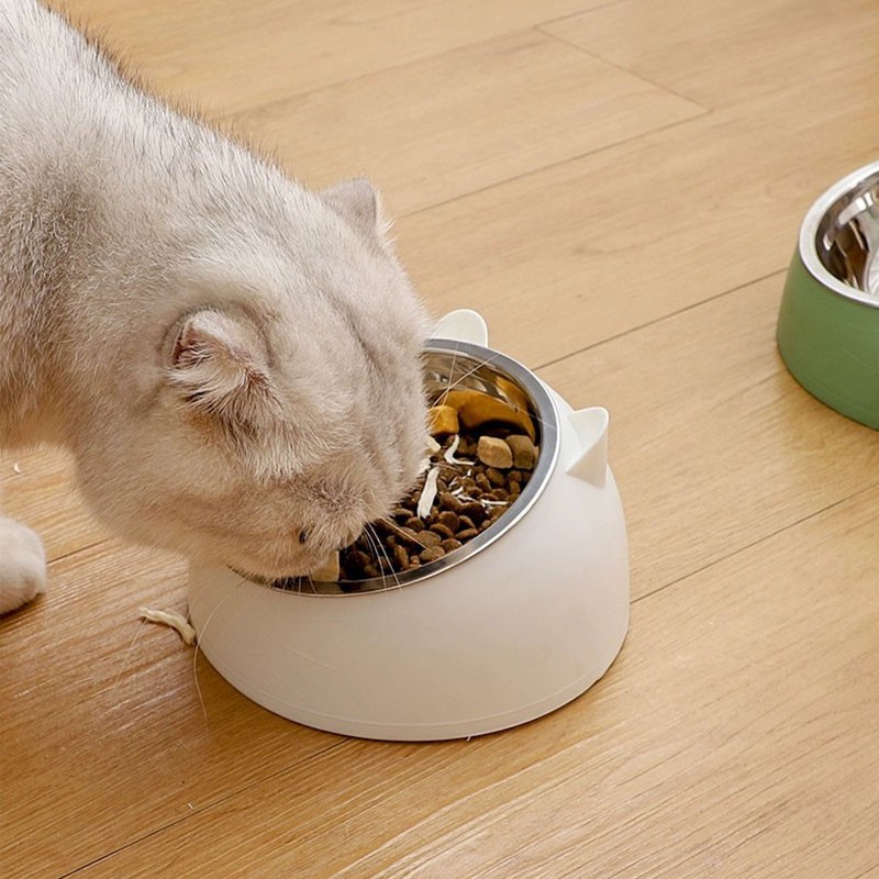 Stainless Steel Tilt Pet Bowl Small Rounded  Cat Feed Neck Protector Elevated Water and Food Bowl for Dogs Animals