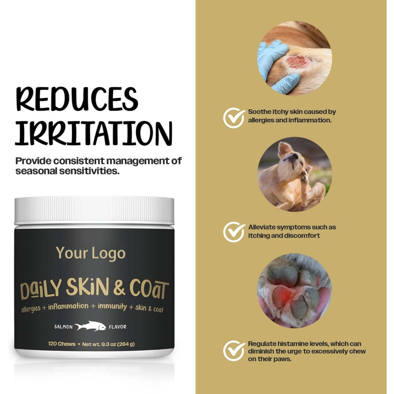 Pet Healthy Daily Nutritional Chew Tablets Protecting Dog Skin Health Reducing Scratching and Alleviating Skin Allergy Problems