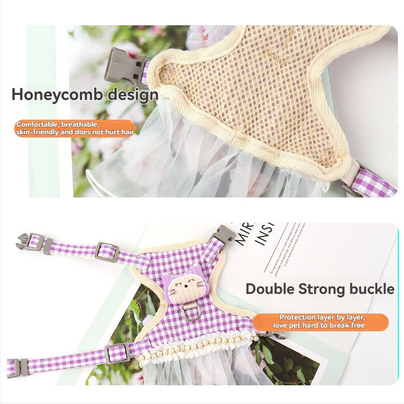Wholesale Cute Pet Leash with Chest and Back Straps Elegant and Fashionable Pet Dress for Cats and Dogs Lace and Bow Pet Leash